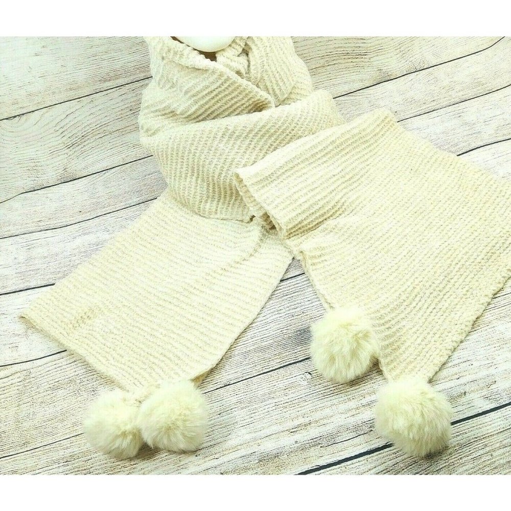 Women Scarf Cream W/Pom Pom Soft Comfy Warm Shawl Wrap Cowl Scarves Gift